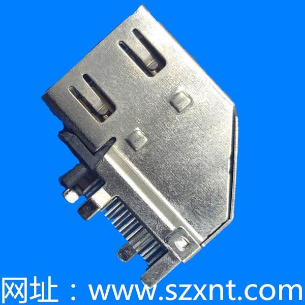 東莞HDMI 側插--HDMI側插銅殼鍍鎳兩K腳兩直腳 兩K腳邊距7.80 針長2.3